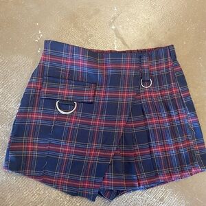 Plaid Mini Skirt shorts with Buckle Detail